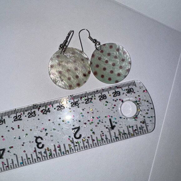 Round Blue and Brown Capiz Shell Dangle Earrings - Picture 8 of 8